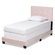 Baxton Studio Caprice Modern and Contemporary Glam Light Pink Velvet Fabric Upholstered Twin Size Panel Bed Baxton Studio restaurant furniture, hotel furniture, commercial furniture, wholesale bedroom furniture, wholesale twin, classic twin